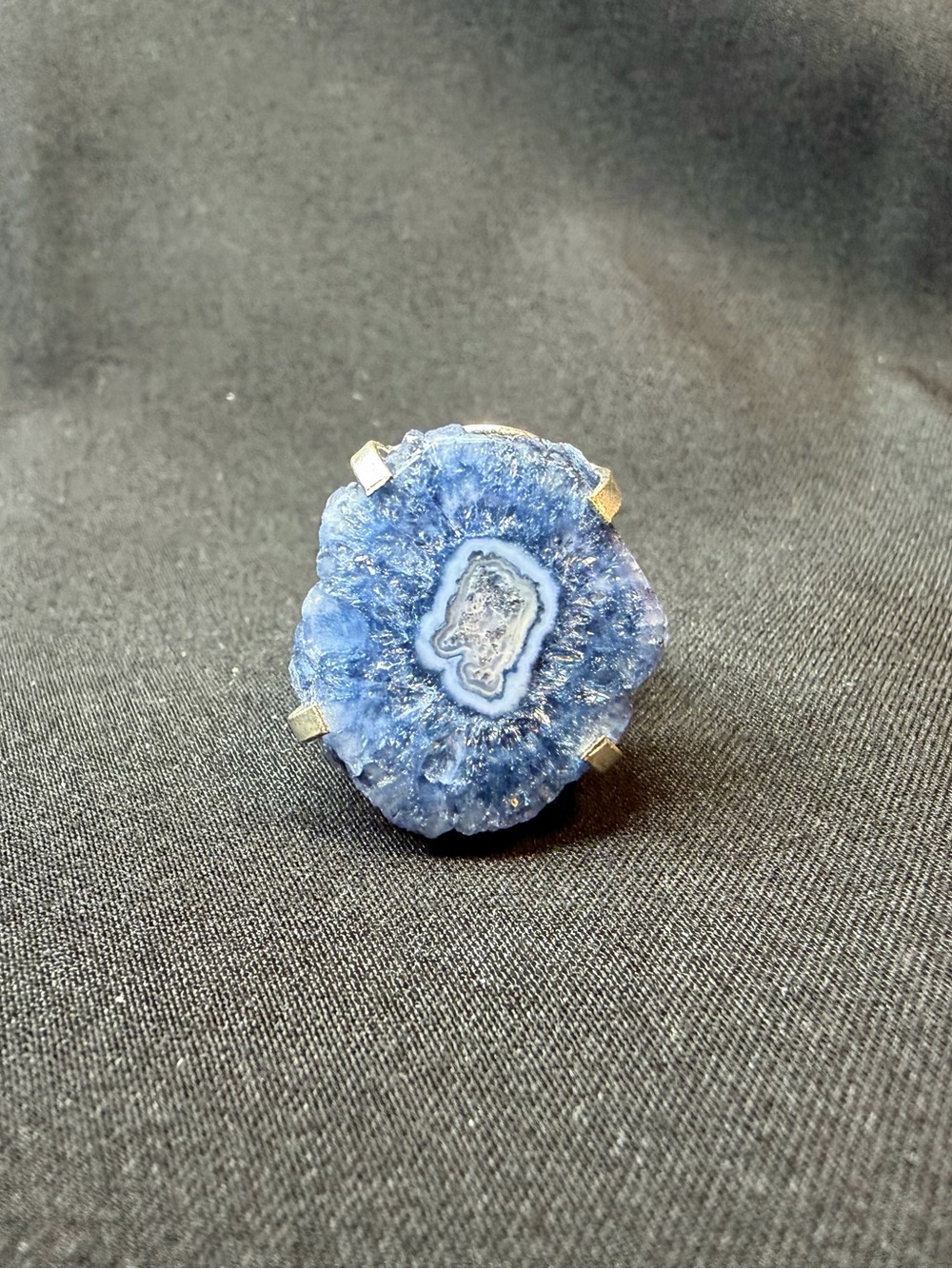 Sterling Silver Blue Solar Quartz Druzy Statement Ring Boho Artisan Size 7 - Picture 2 of 5